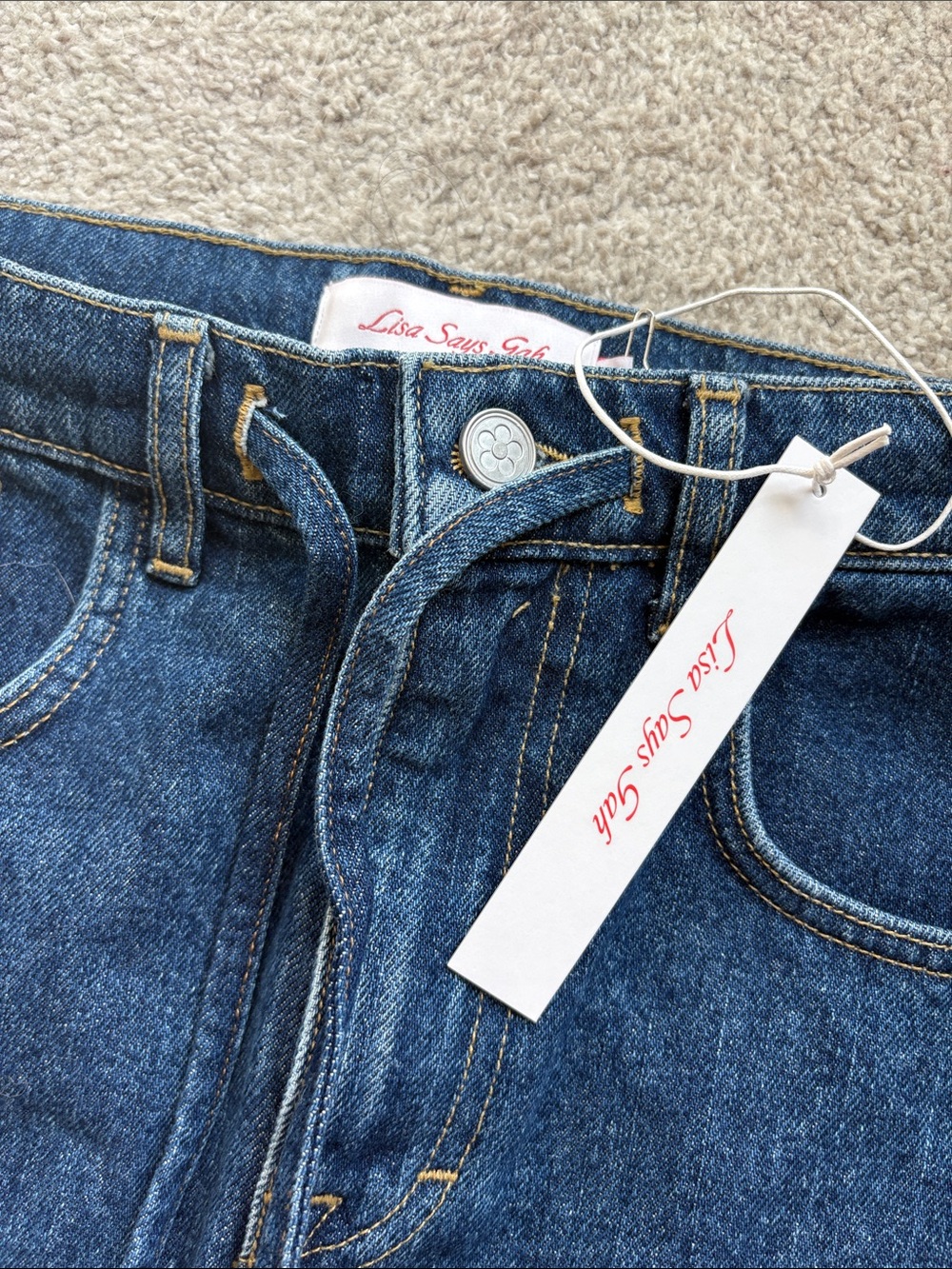Lisa Says Gah Dark Blue Denim Mini Skirt with Front Tie - Picture 2 of 5